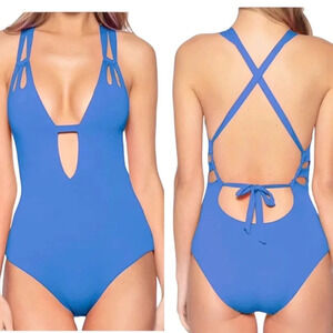 BECCA Color Code Strappy One Piece Swimsuit Blue S NWT